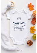 Resim Tuğbababy Baby You Are Beautiful Desenli Organik Çıtçıtlı Body Kız Erkek Beyaz 