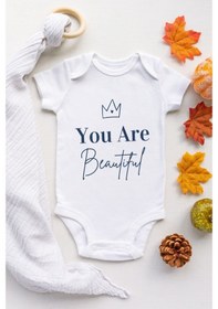 Resim Tuğbababy Baby You Are Beautiful Desenli Organik Çıtçıtlı Body Kız Erkek Beyaz 