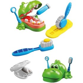 Resim Dino Dişçi Oyun Hamuru Seti Kartela Diş Doktoru Set Toplam 20 Parça 2'li Set YEŞİL 