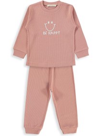 Resim Minidamla Gülen Yüz Baskılı 1-7 Yaş Pijama Takımı - Pembe - Gül Kurusu / 5-6 Yaş 