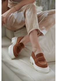 Resim Matilda Taba Süet Hakiki Deri Kadın Loafer Taba 