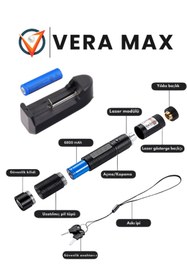 Resim veramax Emniyetli Şarj Edilebilir Pilli Metal Kasa Yıldız Başlıklı Yeşil Lazer Pointer 15 Km Menzili ÖF-2000 
