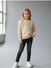 Resim Kız Çocuk Pamuklu Taşlı Sweatshirt-16747 KREM 