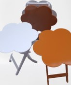 Resim Çanta Zigon Papatya Sehpa Dörtlü Model Ahşap Mdf Beyaz ve Hardal Renk Uyumu El Yapımı 