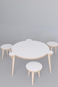 Resim Remaks Yuvarlak Yaz Sil Yüzey Çocuk Masa Sandalye Takımı 1 Aktivite Oyun Masası 3 Sandalye - Beyaz 