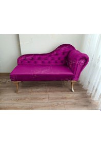 Resim Ters Kol Dekoratif Bihter Koltuk Josefin Puf 120 Cm Gold Ayak Mor 