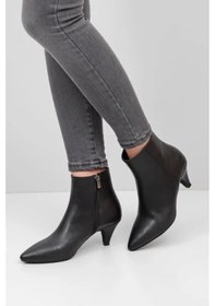 Resim Beyaz Pine Cone İnce Topuklu Sivri Burun Fermuarlı Günlük Kadın Kısa Çizme Siyah Siyah 