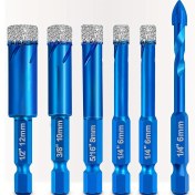 Resim 6 adet Elmas Matkap Ucu Seti Karolar ve Cam için - 6mm, 8mm, 10mm, 12mm Karbür Uçlar + Konumlandırma Matkabı içerir, Seramik, Porselen, Mermer, Granit için İdeal - Dayanıklı, Verimli Kesme Araçları, Taş için Elmas Matkap Uçları 