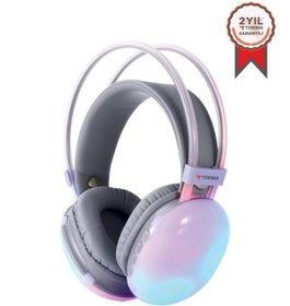 Resim Torima HD-40 Mor Kablosuz RGB Işıklı Kulak Üstü Bluetooth Kulaklık 