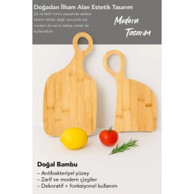 Resim Meleni Home 2'li Bambu Kesme Tahtası - Servis Sunum Tahtası Kesim Panosu Dekoratif Sunumluk 