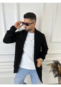 Resim Elku Moda Hırka Örgülü Şal Yaka Cepli Lazer Kesim Yırtık Detaylı Tüylenmez Örgü Triko Hırka Siyah 