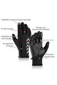 Resim SINGLE SWORD Su Geçirmez Softshell Unisex Bisiklet, Motorcu Touch Uyumlu Soğuk Hava Rüzgar Geçirmez Kaymaz Eldiven 
