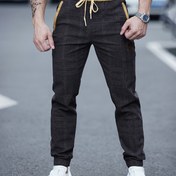 Resim Erkekler için Şık Ekose Jogger Pantolonlar - Elastik Bel Bandı, Kısa Uzunlukta Günlük Pantolonlar Siyah & Altın Renklerde, Detaylı Karışım, Her Mevsim İçin Mükemmel 