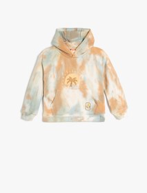 Resim Erkek Bebek Kapşonlu Palmiye Baskılı Uzun Kollu Pamuklu Sweatshirt 