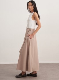 Resim Kadın Gabardin Kemerli Kloş Etek Bej - L-XL 