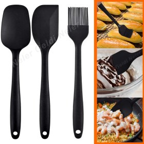 Resim Neler Geldi Neler Isıya Dayanıklı Yanmaz Yapışmaz Silikon Spatula Seti 3 Parça Siyah Yumurta Fırçası Hamur Fırçası 