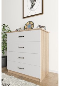 Resim Ae 1045 Açelya 4 Çekmeceli Lüks Şifonyer Komodin Beyaz/sonomo 