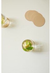 Resim Home Wave 4'lü Bej/taş Renk Suni Deri Bardak Altlığı Ø 10 Cm Bej 