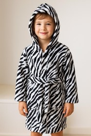 Resim Wild Spirit Zebra Desen Genç & Çocuk Kapşonlu Bornoz - %100 Pamuk, Unisex Zebra Baskılı - Zebra Baskılı / 13-14 Yaş 