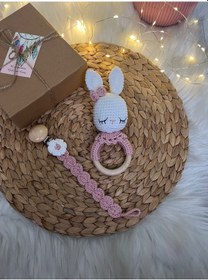 Resim Amigurumi Emzik Zinciri Çıngırak Set Beyaz - Pembe 