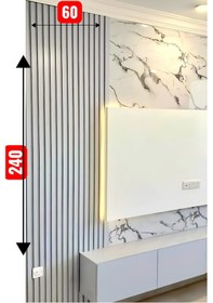 Resim Gümüş Gri Akustik Duvar Paneli 60x240 Ahşap Duvar Paneli 1 