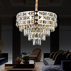 Resim Orrel 8'li Gold Kristal Taşlı Modern Oturma Odası Salon Sarkıt Avize Apliqa