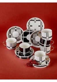 Resim N3506 Joli 6 Kişilik Kahve Fincan Takımı Beyaz - Siyah 