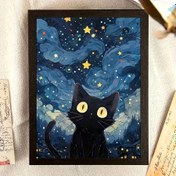 Resim 5D Siyah Kedi Yıldızlı Gece 5D Elmas Boyama Kiti - Kendin Yap Yuvarlak Akrilik Mozaik Sanat, Başlangıçlar İçin İdeal, 19.99x29.97 cm Ev Dekoru, Mükemmel Bayram Hediyesi, Kedi Dekoru 