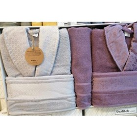 Resim Camellia Happy Aile Seti Bornoz Takımı Gri - Mürdüm Gri - Mürdüm 