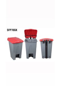 Resim Pedallı Çöp Kovası 70 Lt Tekerlekli Kırmızı Kapak Gri Gövde Gri - Kırmızı 