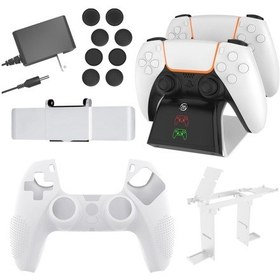 Resim Jys Jys-p5151 Ps5 12 In 1 Kolu Şarj Cihazı + Rocker Kapağı + Gizlilik Kapağı + Silikon Kapak + Braket Seti, Abd Tak 