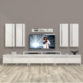 Resim Decoraktiv Ekoflex 8d Mdf Krom Ayaklı Tv Ünitesi Tv Sehpası - Parlak Beyaz 