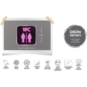 Resim Bay Etiket Wc35 Mor Neon Efektli Unisex Tuvalet Simgesi Etiketi 