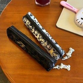 Resim Sanrio için for hello kitty sevimli ağ örgüsü keçe cüzdan - Taşınabilir küçük kapasiteli makyaj düzenleyici, fermuar kapanışı, beyaz ve siyah tasarım, Noel ve Cadılar Bayramı için mükemmel hediye, unisex yetişkin kozmetik çantası, makyaj poşeti 