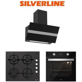 Resim Silverline Siyah Cam Ankastre Set (3472 Bold 60+cs5343b01+bo6504b01) 