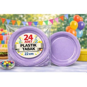 Resim Plastik Tabak 22 Cm 24'li - Lila 