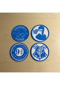 Resim Harry Potter Tutkunlarına Özel 3d Bardak Altlığı - Sihir Dünyası Masa Aksesuarı Mavi - Beyaz 