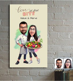 Resim Bk Gift Kişiye Özel Aşçı Çift Karikatürlü Ahşap Tablo - 1, Sevgililer Günü, Sevgiliye Hediye Kobitmeyencom33792 Bk Gift 