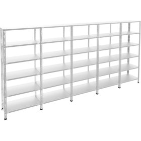 Resim Rafburada 6 Katlı 5'li Galvaniz Çelik Raf - Depo, Arşiv, Kiler, Dosya, Market Rafı - 43x60 cm-200 cm-0.70 mm 