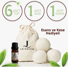 Resim La Patria 6 Adet Xxxl Yün Çamaşır Kurutma Makinesi Topu (1ADET Kese ve 1 Adet Esans Yağ 10ML Hediye) 