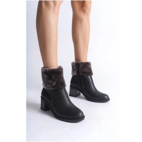 Resim Katya Fermuarlı Ortopedik Taban Topuklu Kürk Detaylıkadın Bot Cst - Siyah Siyah 