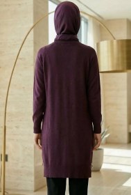 Resim Gülseli Yan Fermuarlı Tesettür Triko Tunik Mürdüm TZL-P-00020925 