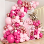 Resim 144 parça, Balon Kiti, Farklı Boyutlarda Pembe Balonlu Garland Kemer Kiti ile Doğum Günü Temalı Düğün Sevgililer Günü Parti Süslemeleri için Gül Kırmızı Beyaz Metalik Gül Altın Konfeti Balonlar 