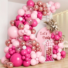 Resim 144 parça, Balon Kiti, Farklı Boyutlarda Pembe Balonlu Garland Kemer Kiti ile Doğum Günü Temalı Düğün Sevgililer Günü Parti Süslemeleri için Gül Kırmızı Beyaz Metalik Gül Altın Konfeti Balonlar 