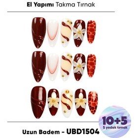 Resim 15'li Bordo Badem Ubd1504 Tekrar Kullanılabilir El Yapımı Protez Takma Tırnak L 