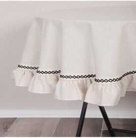 Resim Dnc Home Tekstil Ham Keten Yuvarlak Firfirli Özel Seri Masa Örtüsü Krem 