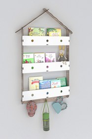 Resim Mingitav Çatılı Askılı Ahşap Eğitici Montessori Çocuk Odası Kitaplık 
