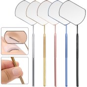 Resim Çok Renkli (Rastgele) Ayrılabilir Paslanmaz Çelik Kirpik Aynası - 45° Açılı Kaymaz Kneli Sap Kare ve Oval Tasarım, Taşınabilir Büyütme Makyaj Aynası Kirpik Uzatma Seyahat Profesyonel Kiti (Kolay Düzeltmeler) 