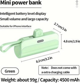 Resim Brightnova 4500mah Green Taşınabilir Power Bank İphone Uyumlu 6 7 8 10 11 12 13 14 15 Pro Max X Xs Xr İçin Usb Type-c Şarj Cihazı 