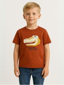 Resim Jack Lions Erkek Bebek Pamuklu Dinozor Baskılı Tshirt-15584 Kahverengi 